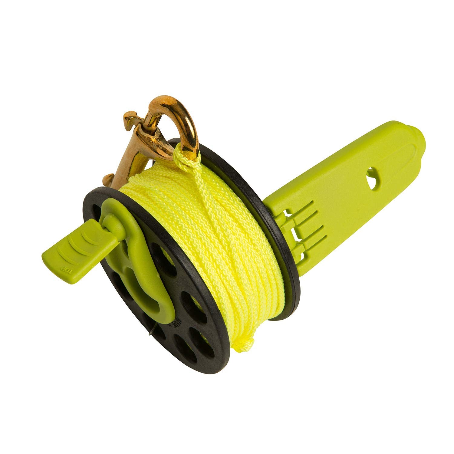 Trident Finger Spool With Handle - Folding Handle Finger Scuba Diving Reel With Fluorescent Yellow Line, 100'