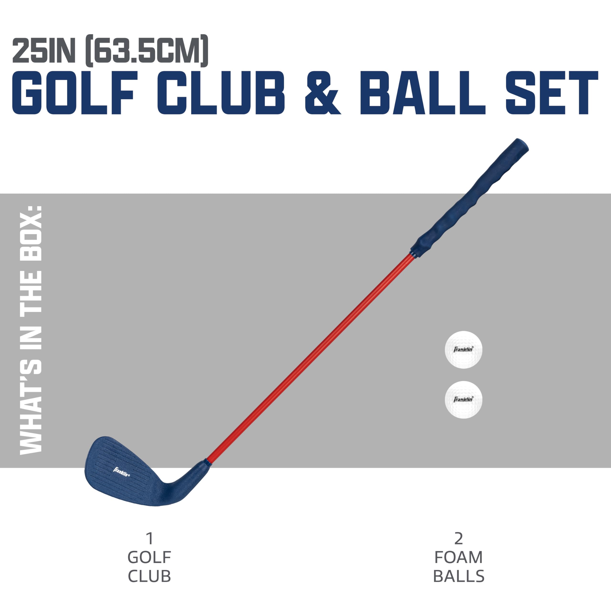 Franklin Sports Kids Golf Set, 28'' Club With Oversized Club Head & 2 Foam Golf Balls, Ergornomic Hand Grip For Proper Hand Posi