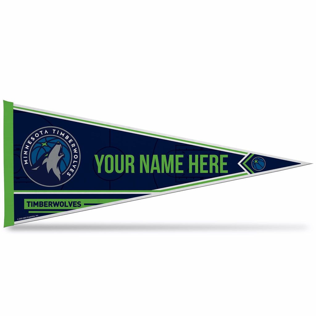 Rico Industries Nba Basketball Minnesota Timberwolves Personalized - Custom 12'' X 30'' Soft Felt Pennant - Ez To Hang