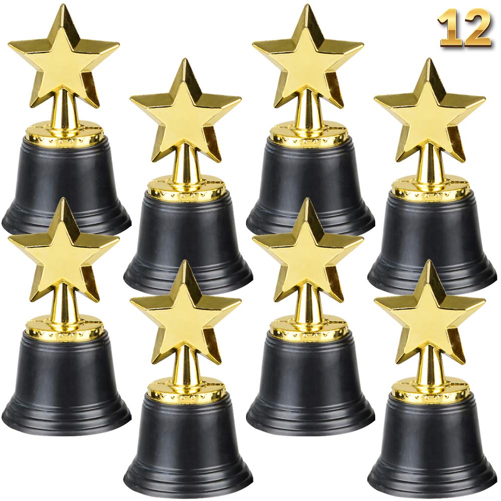 Star Trophy Awards - Pack Of 12 Bulk - 4.5 Inch, Gold Award Trophies For Kids Party Favors, Props, Rewards, Winning Prizes, Comp