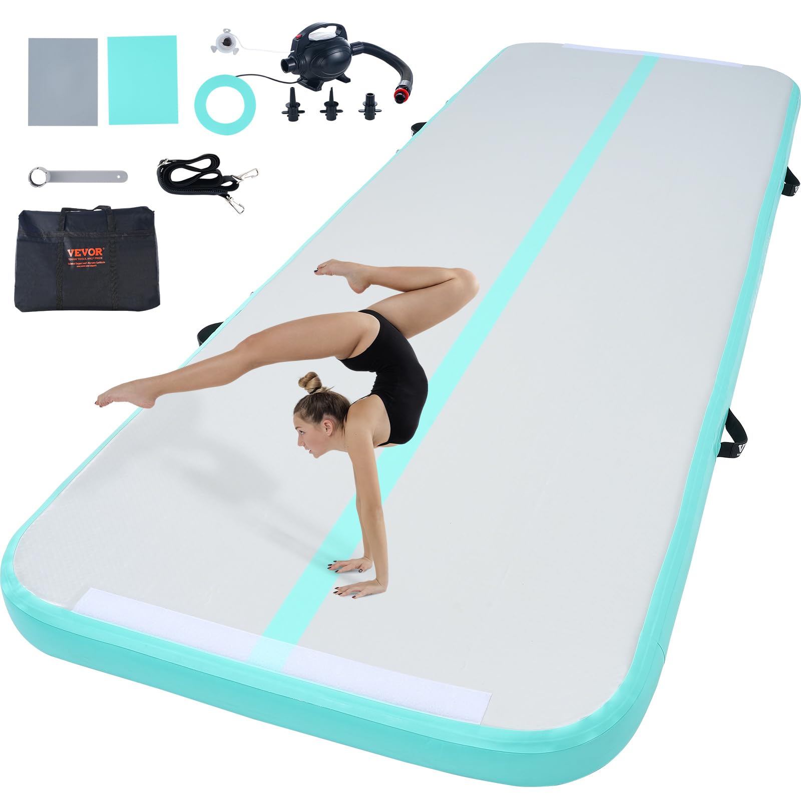 Vevor Gymnastics Air Mat, 4 Inch Thickness Inflatable Track With Electric Pump, Training Mats For Home Use/Gym/Yoga/Cheerleading
