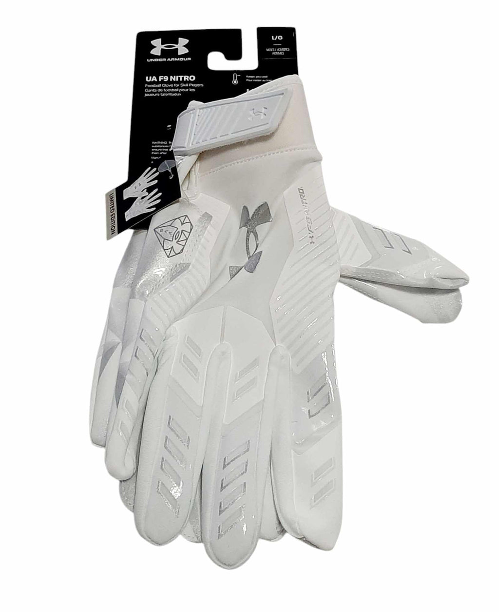 Under Armour Men'S F9 Nitro Novelty Football Gloves, (101) White/Distant Gray/Metallic Silver, Medium