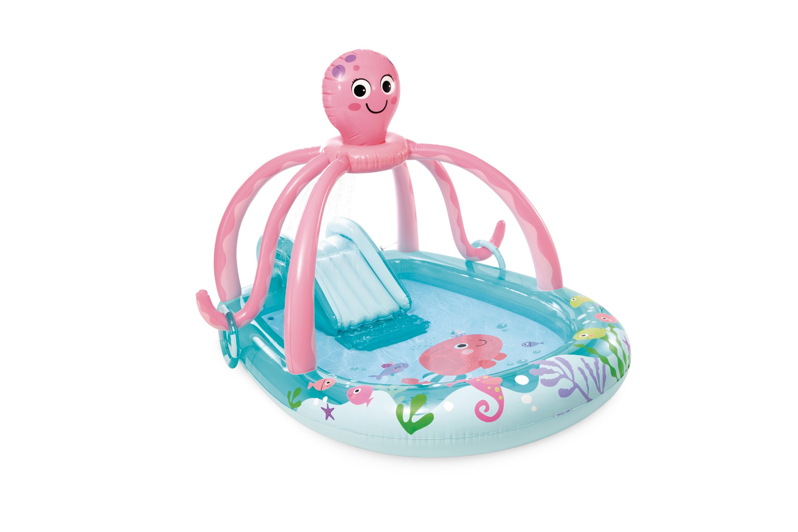 INTEX Friendly Octopus Inflatable Kiddie Pool: Inflatable Kids Pool with Water Sprayer and Slide - Splash Pad - 92 x 72 x 59 - A