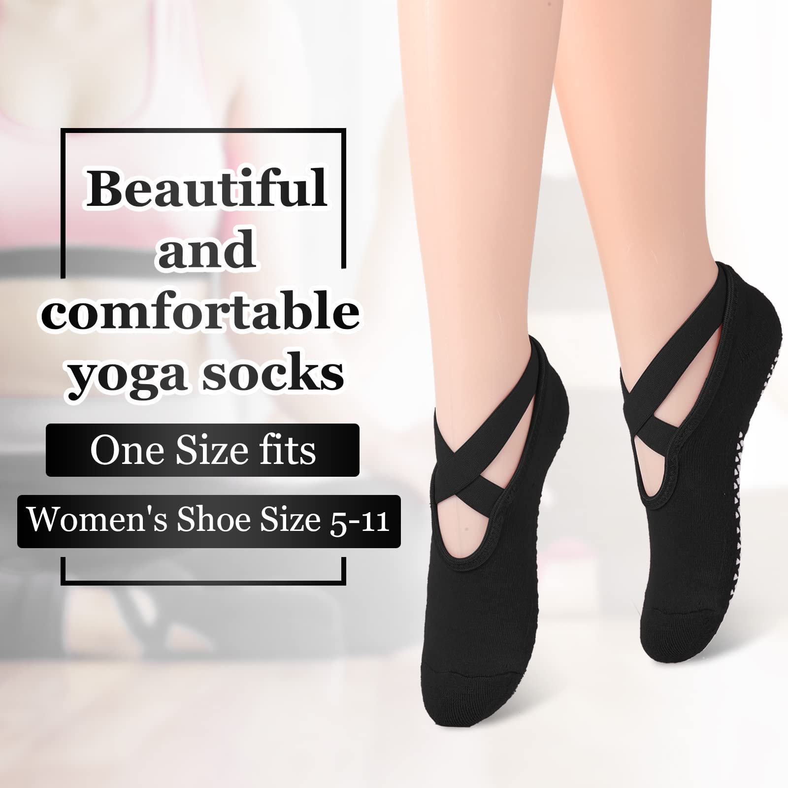 Geyoga 6 Pairs Yoga Socks For Women Nonslip Barre Socks With Straps Ballet Socks For Yoga Sports Ballet Dance