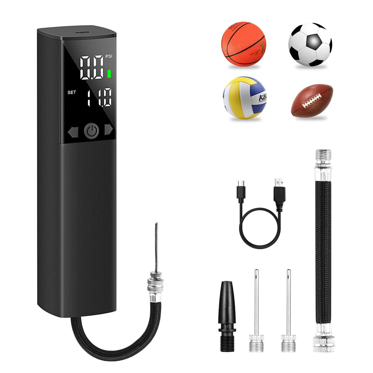 BOMPOW Accurate Electric Ball Pump, Ball Pump for Sports Balls Basketball Air Pump with LCD Display, Air Pumps for Soccer Ball V