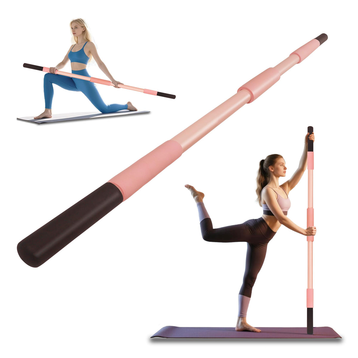 Scisum Pink Yoga Stick 58 Inch  Alloy Steel Stretching, Mobility & Exercise Stick with Neck & Hand Pads, Shoulder Flexibility T