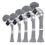 Scott Edward Grey&White Argyles Golf Club Covers Set Of 5 Fit For Driver Wood(460Cc)*1,Fairway Wood*2,And Hybrid(Ut)*2,(Grey&Whi