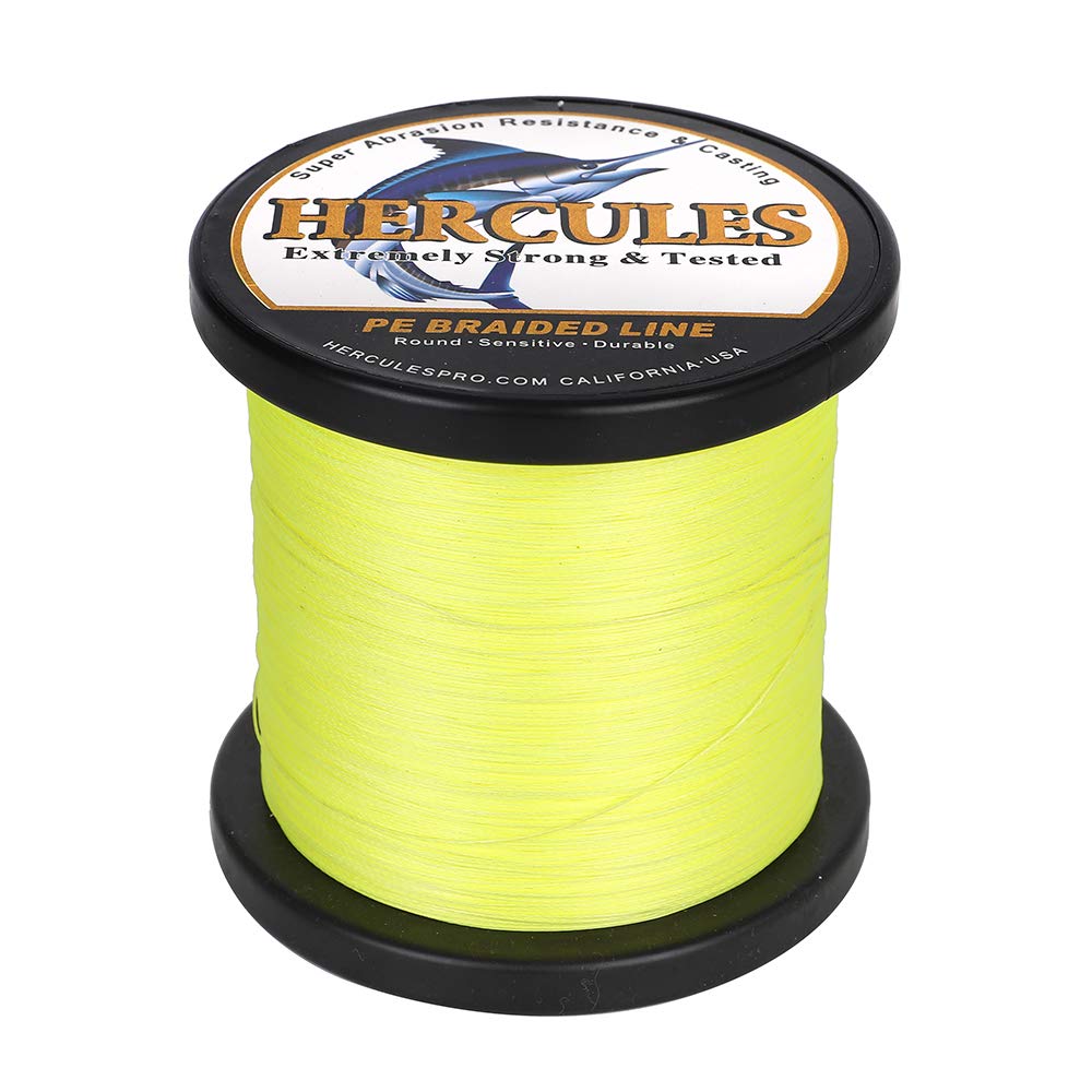 Hercules Braided Fishing Line 1500M 1640Yds 10Lbs-200Lbs Pe Superline 8 Strands (Fluorescent Yellow 30Lb/13.6Kg 0.28Mm)