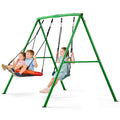 VEVOR Swing Set for Backyard, 32 in Saucer Swing Seat and Belt Seat, with Heavy Duty A-Frame Metal Stand, 440 lbs Load Capacity,