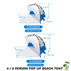 Mansader Easy Pop Up Beach Tent For 3-4 People, Automatic Setup Beach Shelter With Upf 50+ And 3 Ventilation Windows, Portable S