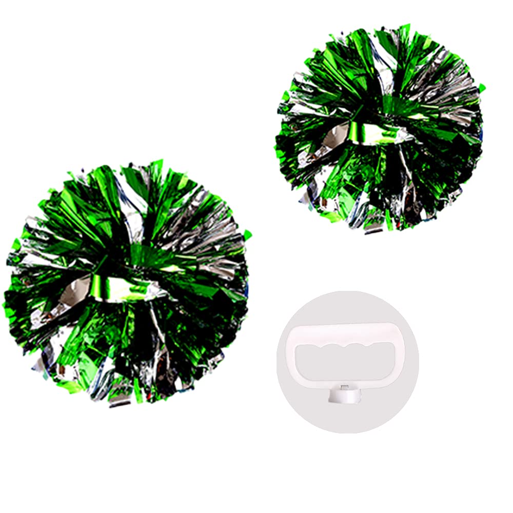 Puzine 2Pack 12'' Cheerleading Pom Poms With New Handle For Team Spirit Sports Dance Cheering Kids Adults(Green And Silver)