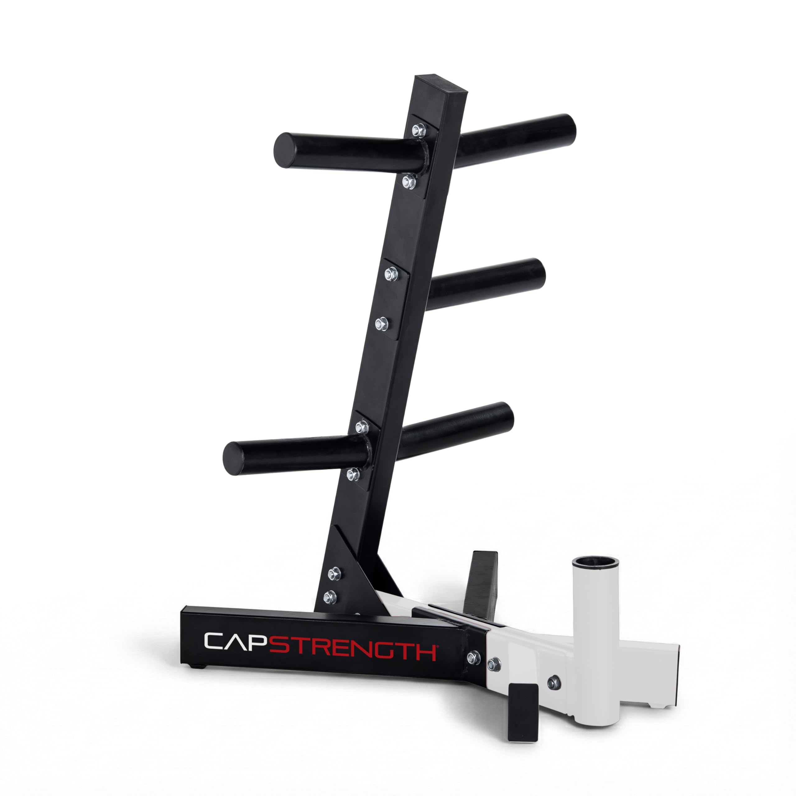 CAP Barbell Olympic Plate Tree Storage Rack for Weights and Bar, White