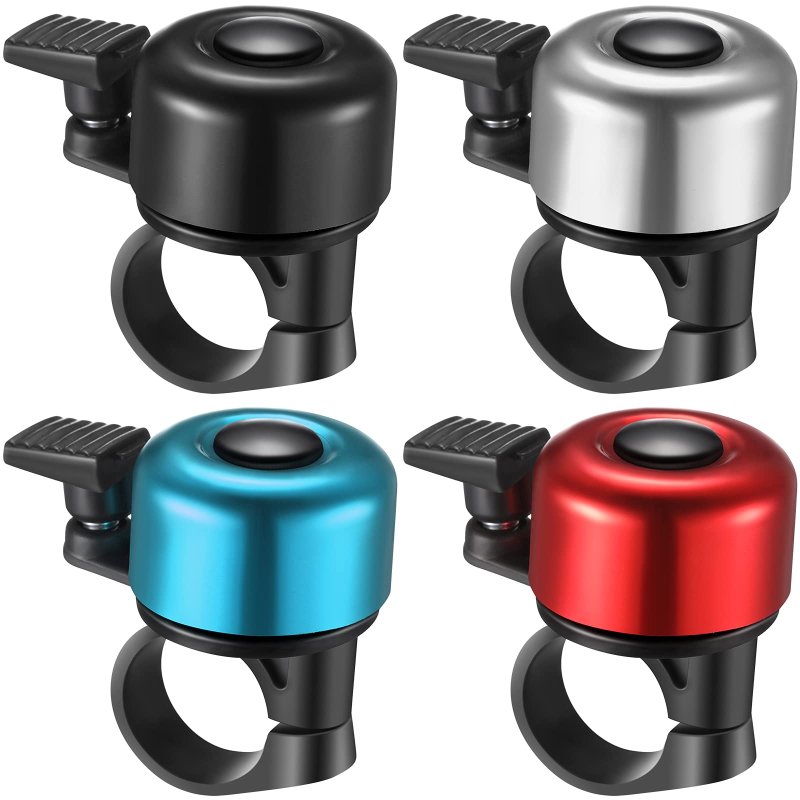 Hestya 4 Pieces Bike Bells, Bicycle Bells for Mountain Bicycle Handlebars Loud Crisp Clear Aluminum Road Bike Ring Bell with Scr