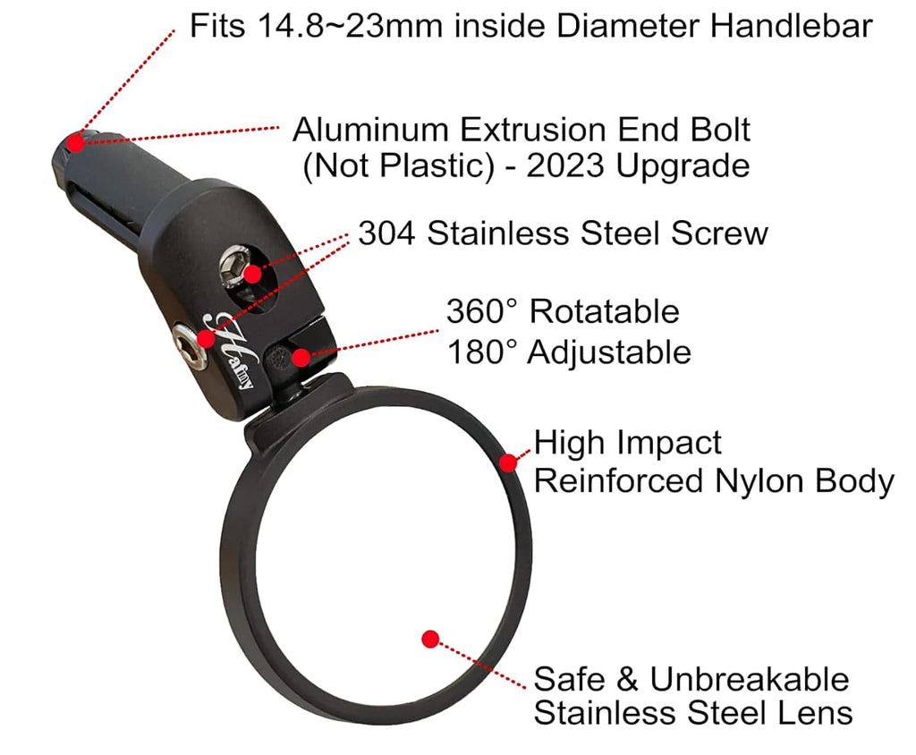 Hafny Bar End Bike Mirror, Stainless Steel Lens, Safe Rearview Mirror (Black 62 Diameter * 2Pcs)