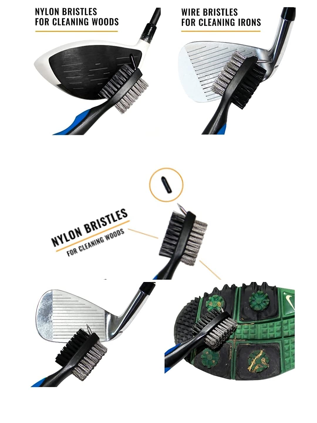 Sportsgenics Golf Brush (Pack Of 2) With A Golf Club Groove Sharpener - Double Sided Golf Club Cleaner - 6 Head Golf Groove Shar