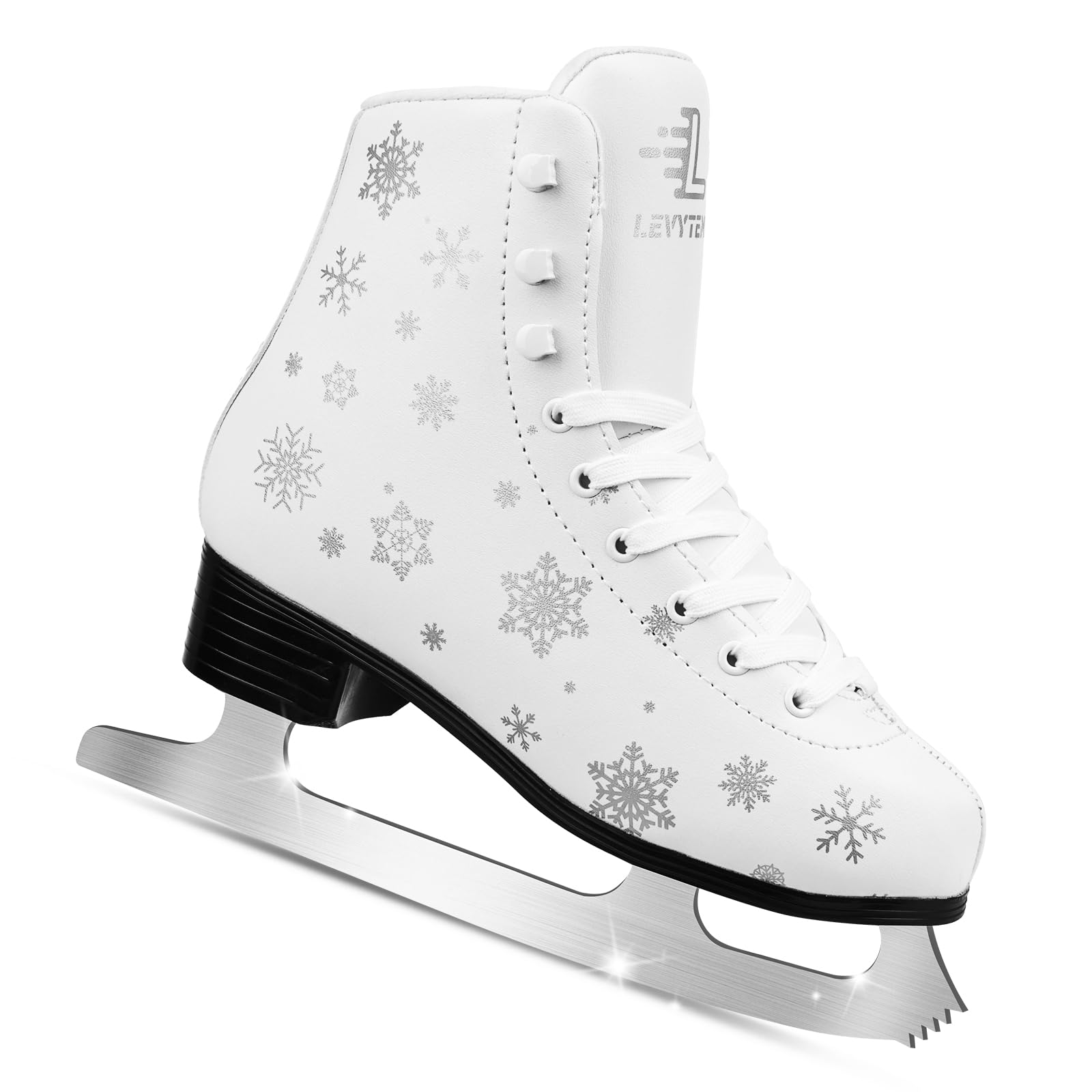 LEVYTEMP Women s/Girls Figure Ice Skates - Youth White Snowflake Figure Skating Shoes with Two Insoles - Comfortable, Safe Indo