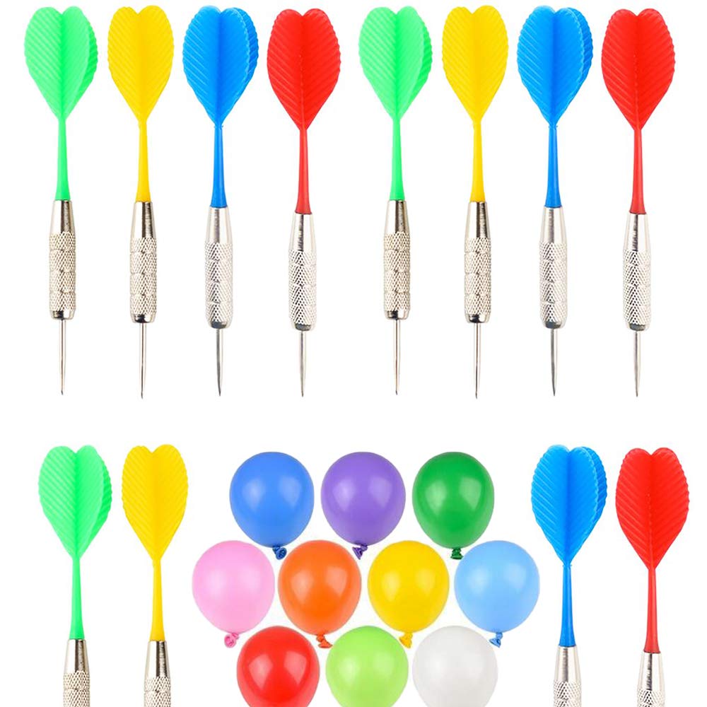The Dreidel Company Balloon Dart Games, 12 Pcs Multicolor Plastic Throwing Arrows with 144 Pcs 4  inches Toy, Plastic Flights, a