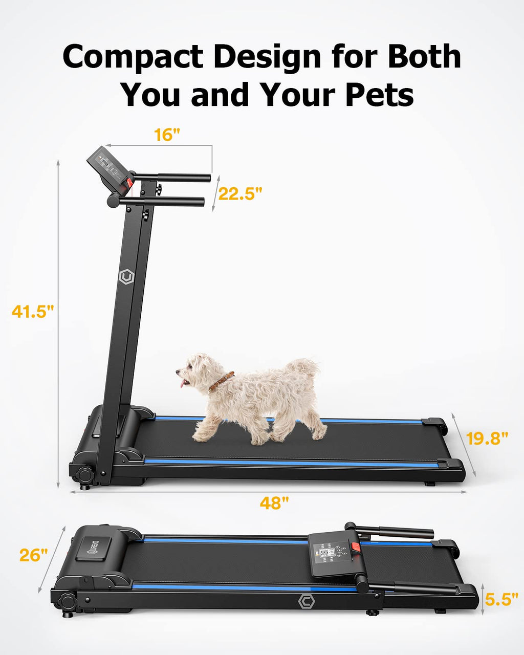 Urevo Folding Treadmill, 2.25Hp Treadmills For Home With 12 Hiit Modes, Compact Mini Treadmill For Home Office, Space Saving Sma