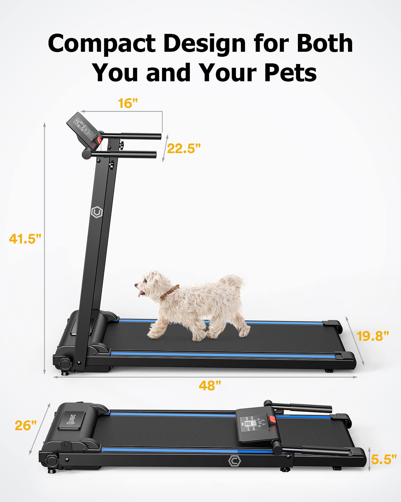 Urevo Folding Treadmill, 2.25Hp Treadmills For Home With 12 Hiit Modes, Compact Mini Treadmill For Home Office, Space Saving Sma