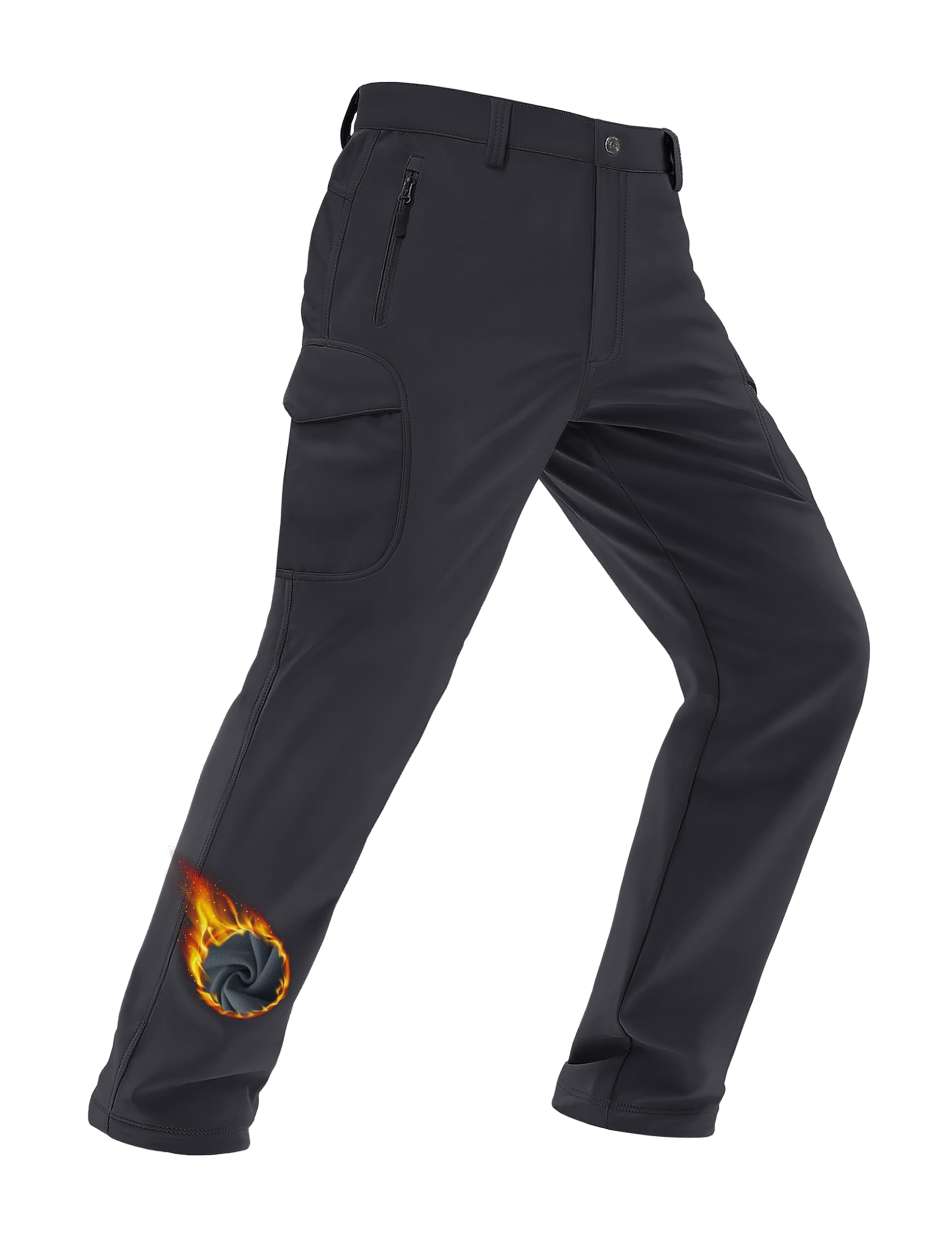 MAGCOMSEN Snowboard Pants for Men Waterproof Warm Fleece Lined Cold Softshell Hiking Ski Thermal Pants Cargo Black, 34
