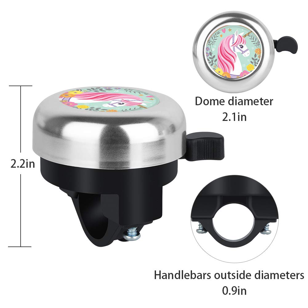 Mzelq Bicycle Bell Cute Clear Sound Adjustable Size Aluminum Bike Accessories Bell Ring For Girls Women Kids Adults (Unicorn)