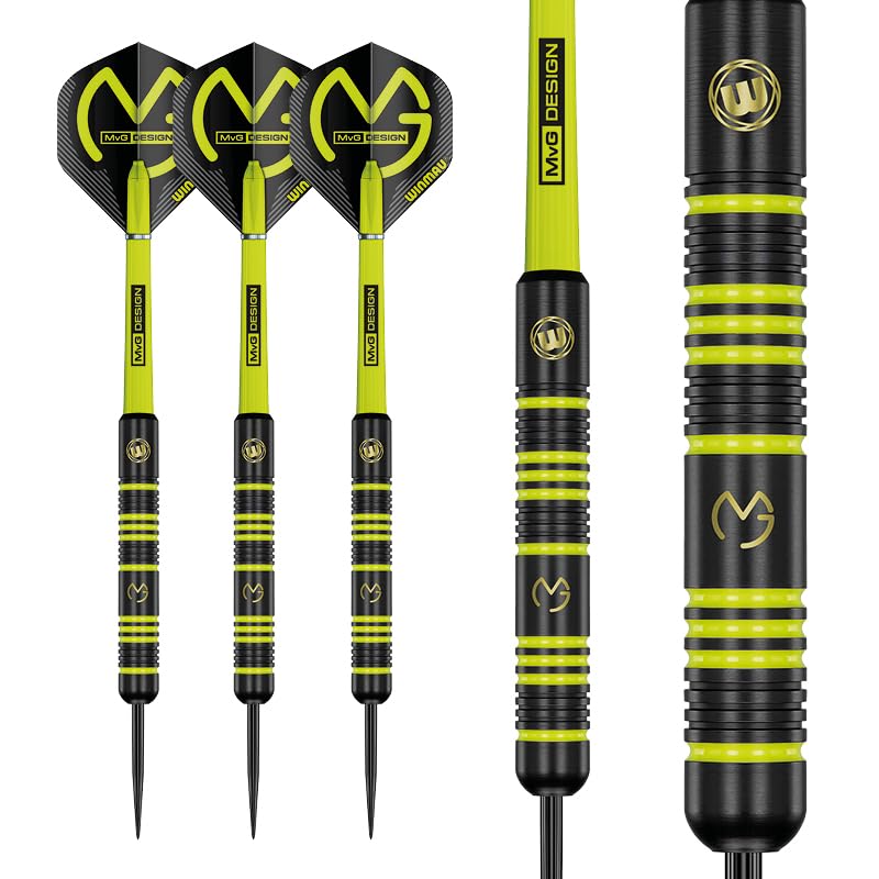 Winmau Michael Van Gerwen Mvg Ambition Brass Steeltip Darts Set 24G With Mvg Flights And Nylon Shafts (Stems)