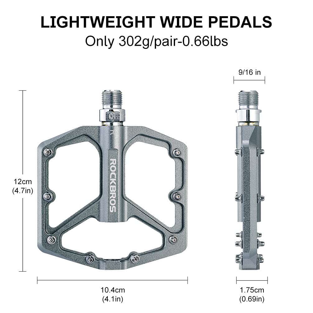 Rockbros Mountain Bike Pedals Mtb Pedals Bicycle Flat Pedals Aluminum 9/16'' Sealed Bearing Lightweight Platform For Road Mounta