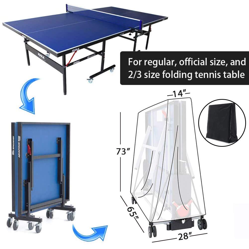 Beiller Table Tennis Cover, Outdoor & Indoor Heavy Duty Waterproof Ping Pong Table Dust Cover (65'' X 28'' X 73'') Black, Premiu