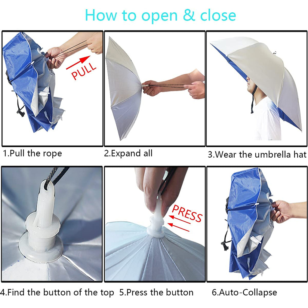 Bocampty Umbrella Hat, 37 Inch Fishing Umbrella Hat Hands Free Foldable Uv Protection Umbrella Cap Adjustable Headwear For Fishi