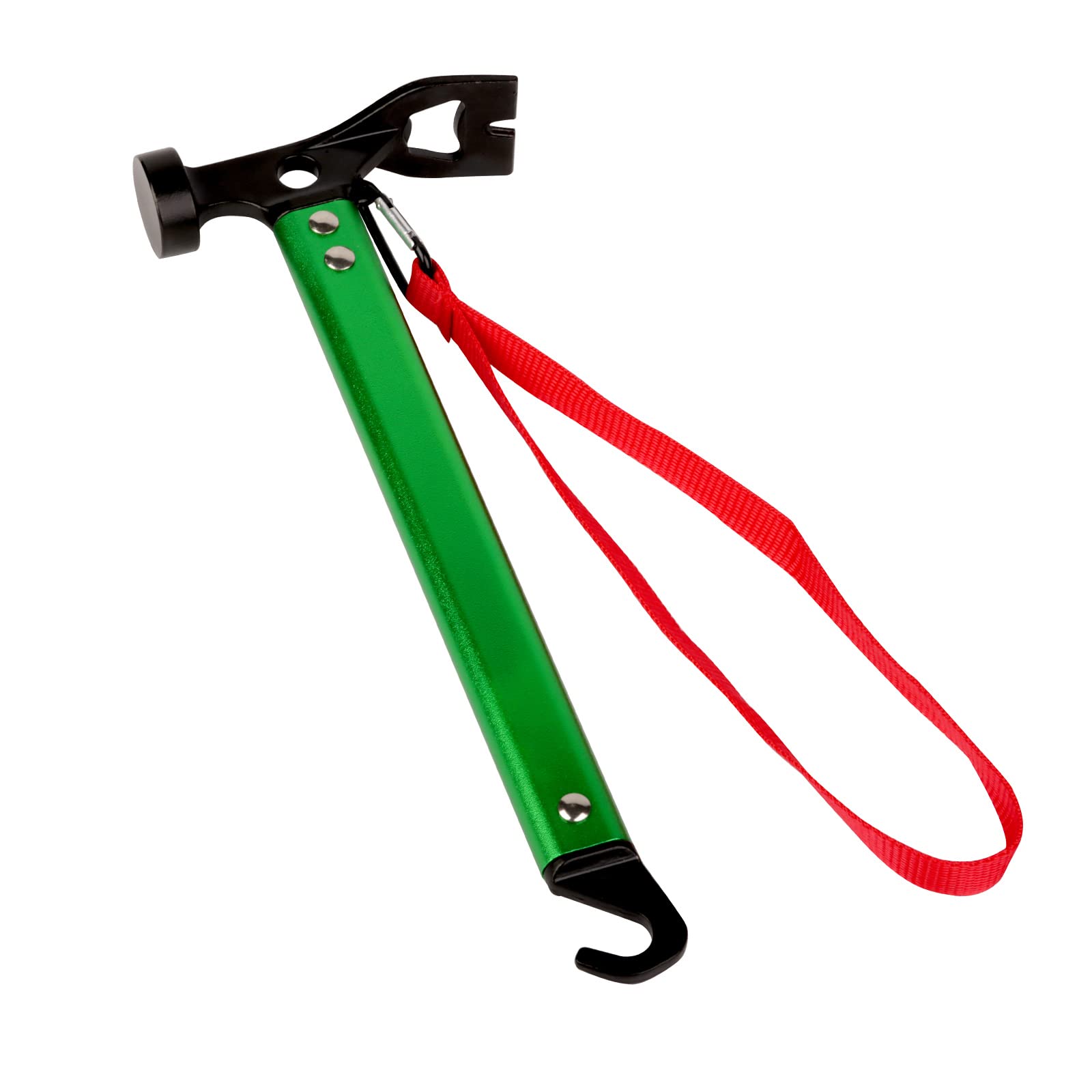 Carbon Steel Aluminum Camping Hammer, 12 Small Lightweight Three-In-One Functional Tent Stake Hammer For Hiking Kit Green