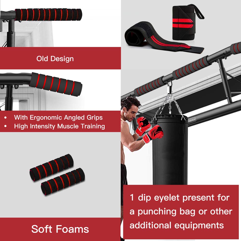 Amazefan Pull Up Bar Doorway With Ergonomic Grip - Fitness Chin-Up Frame For Home Gym Exercise - 2 Professional Quality Wrist St