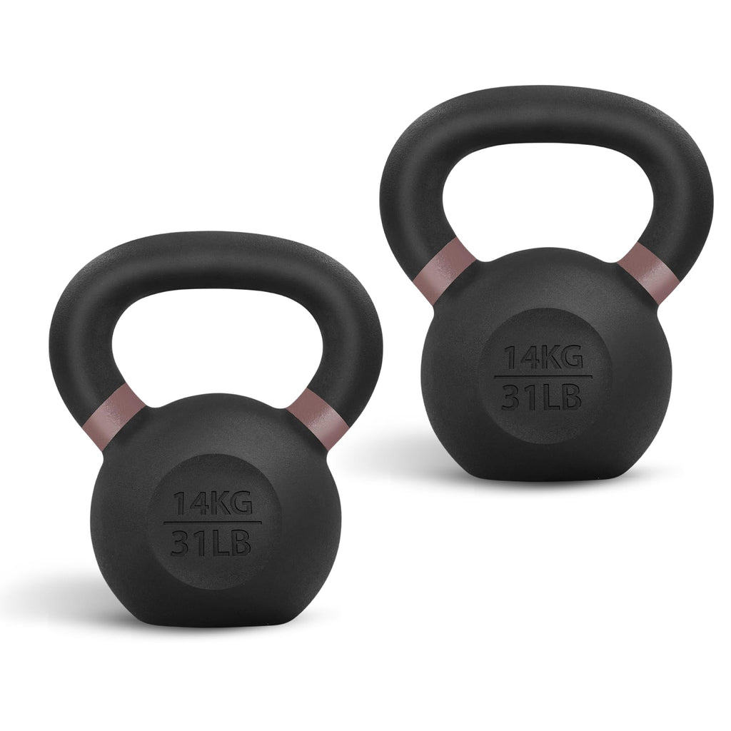 Yes4All Powder Coated Cast Iron Kettlebell Pair Brown - 14 Kg / 31 Lb Strength Training Kettlebells Weight Set For Full Body Wor