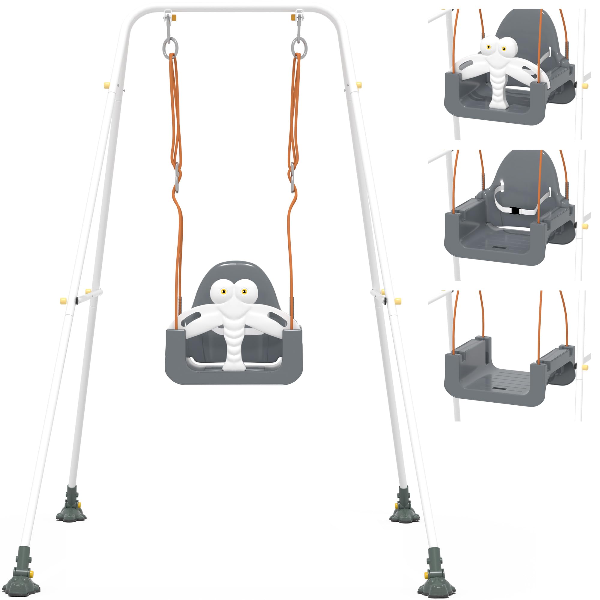 HAPPYMATY 3-in-1 Toddler Swing Set, Baby Swing with Safety Belt, Indoor/Outdoor, Easy to Assemble Kids Swing Seat with Sturdy Me