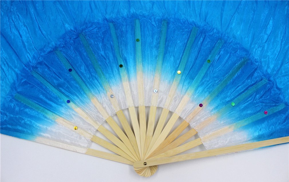 Weisipu 18M Artificial Silk Belly Dance Handmade Bamboo Fans Veils Right Hand(Blue)