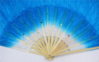 Weisipu 18M Artificial Silk Belly Dance Handmade Bamboo Fans Veils Right Hand(Blue)