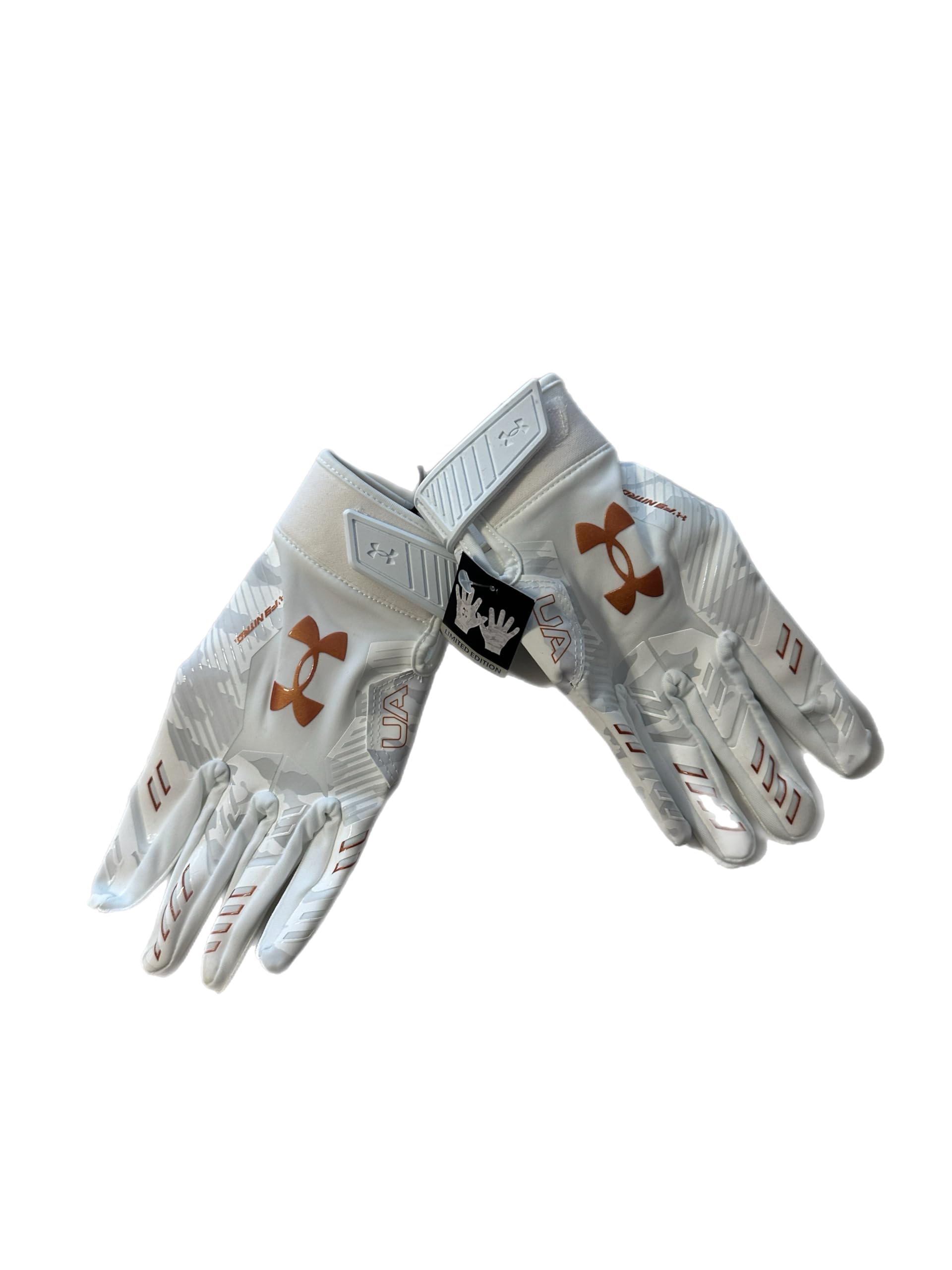 Under Armour Men'S F9 Nitro Novelty Football Gloves, (103) White/White/Metallic Copper, Large