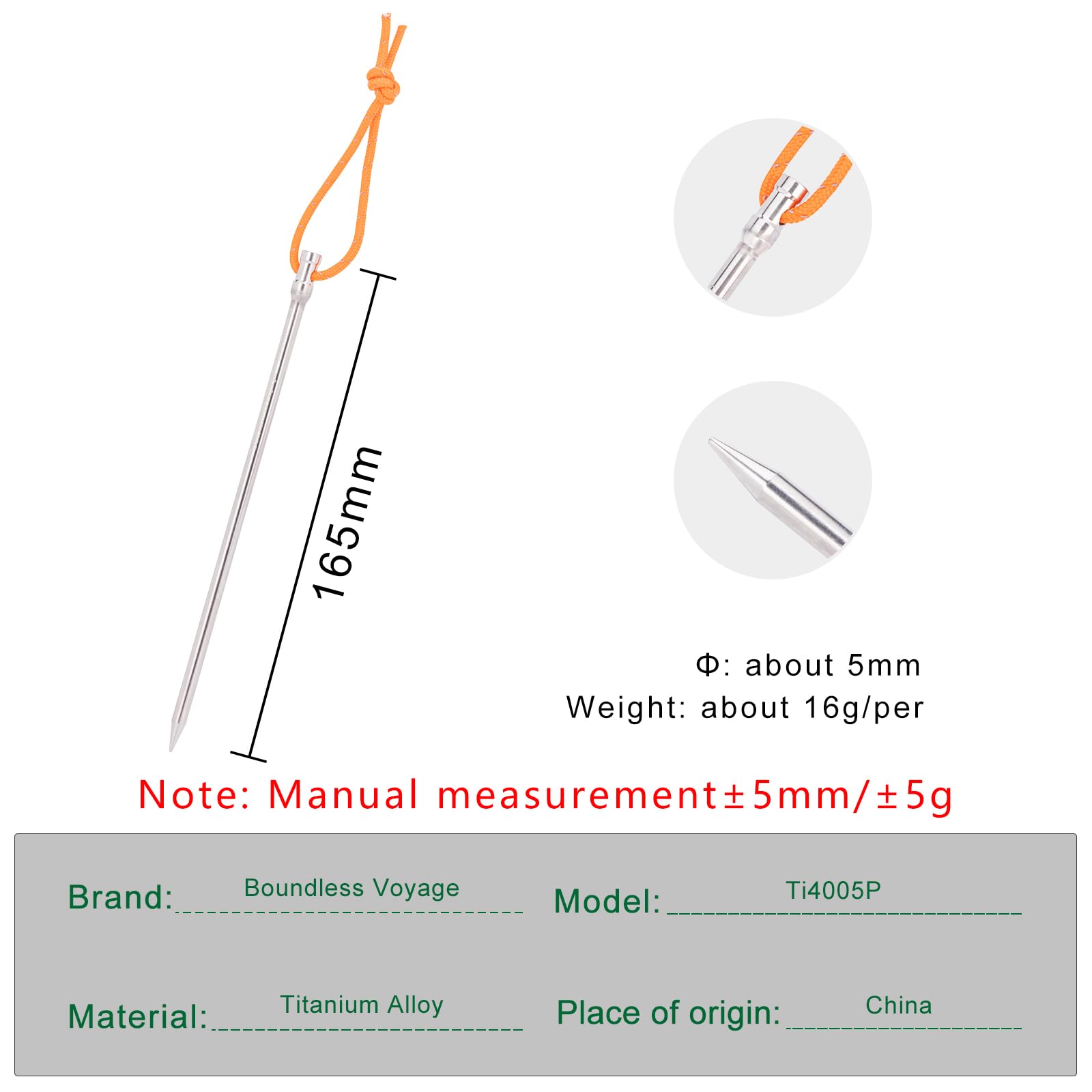 Ibasingo 8Pcs/Lot Titanium Alloy Pegs Camping Tent Stakes Portable Tent Nails For Picnic Hiking Backpacking A-Ti4005P