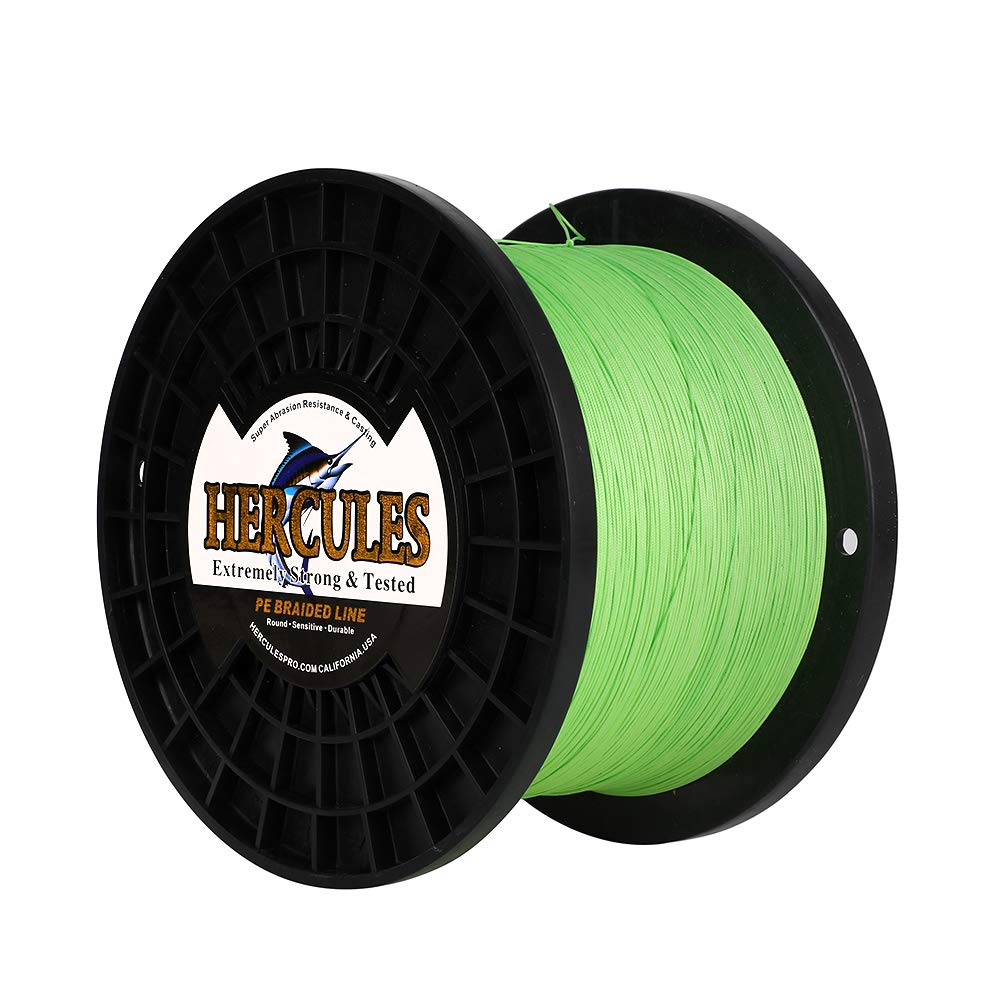 Hercules Braided Fishing Line 2000M 2187Yds 10Lbs-200Lbs Pe Superline 8 Strands (Fluorescent Green 200Lb/90.7Kg 0.75Mm)