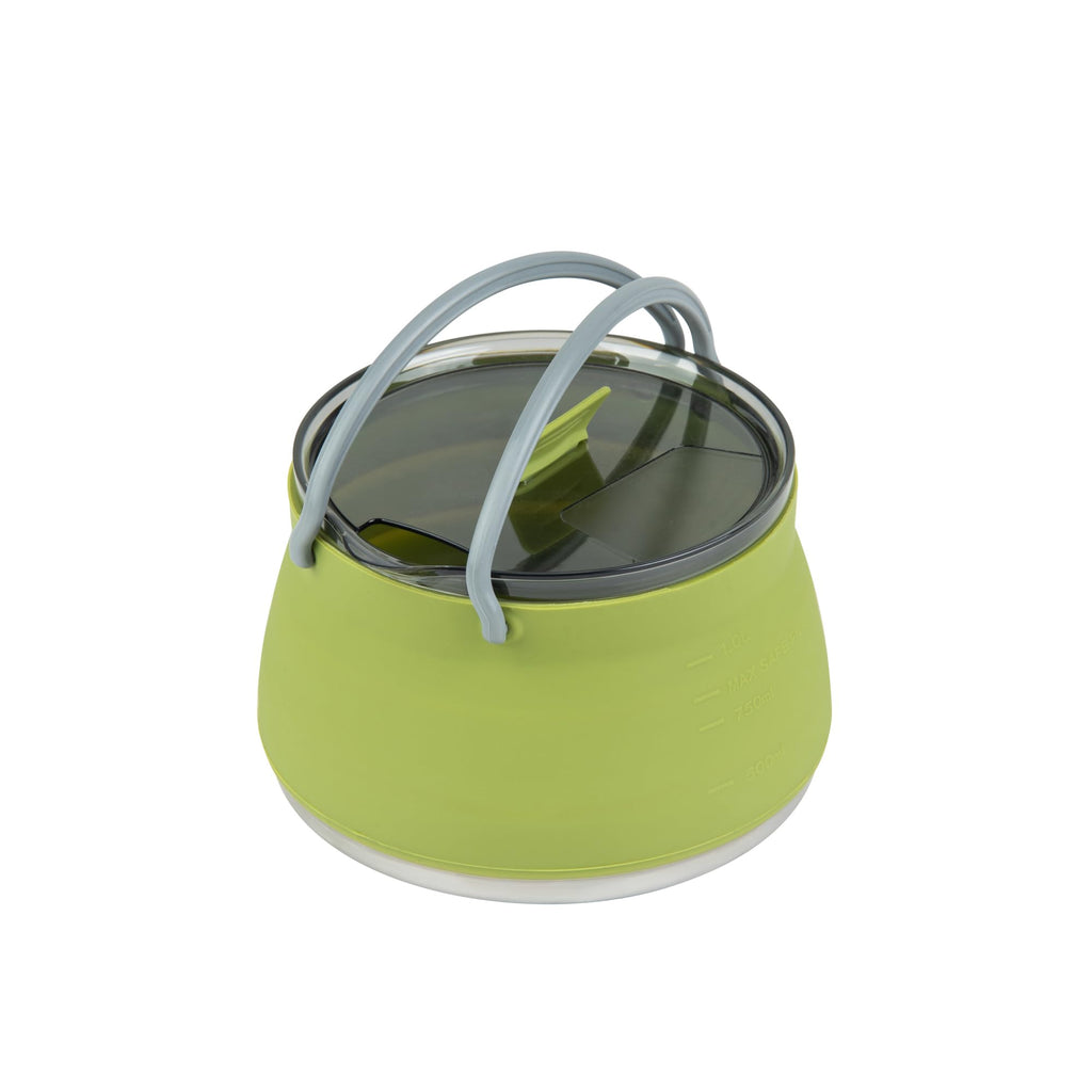 Hi Tek 1 Liter Collapsible Camping Kettle, 1 Portable Cook Pot - With Perforated Lid, Stainless Steel Bottom, Silicone Camping C