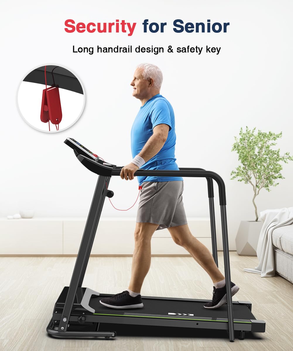 Redliro Walking Treadmill With Long Handrail For Balance, Recovery Fitness Exercise Machine Foldable For Home Use With Holder Fo