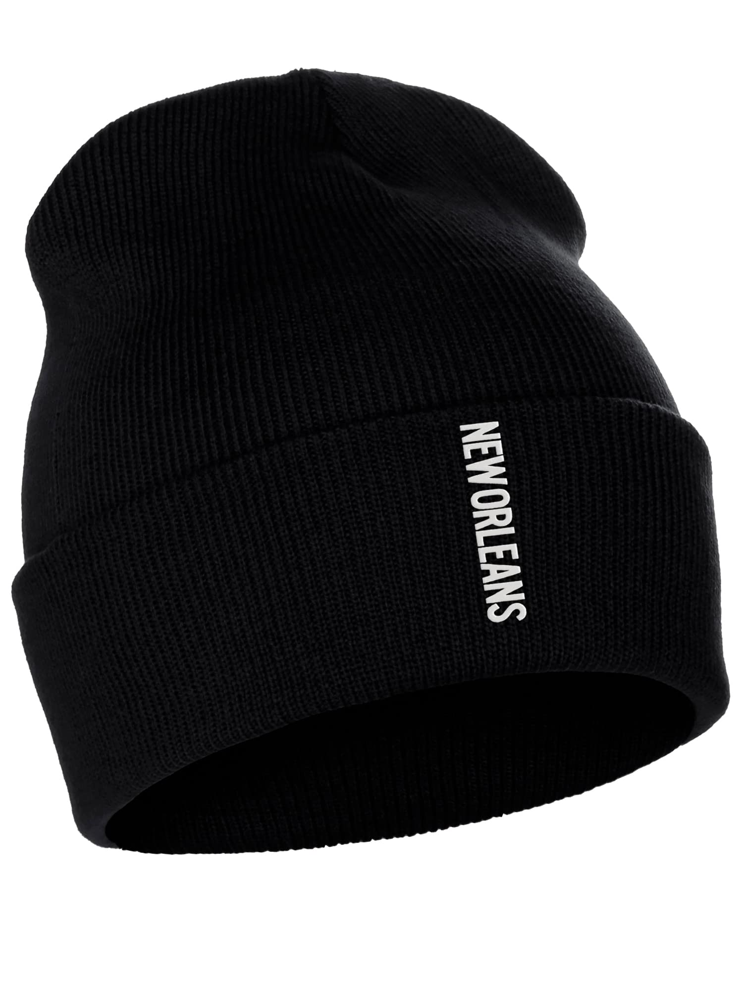 Daxton Vertical Usa Cities Cuffed Beanie Winter Knit Hat Skully Cap, New Orleans Black White