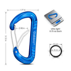 Gabbro Carabiner Clip Heavy Duty 2697Lbs, 4 Pcs 3'' Large Lightweight Aluminum Caribeaners With Keychain Hook Ring - Blue