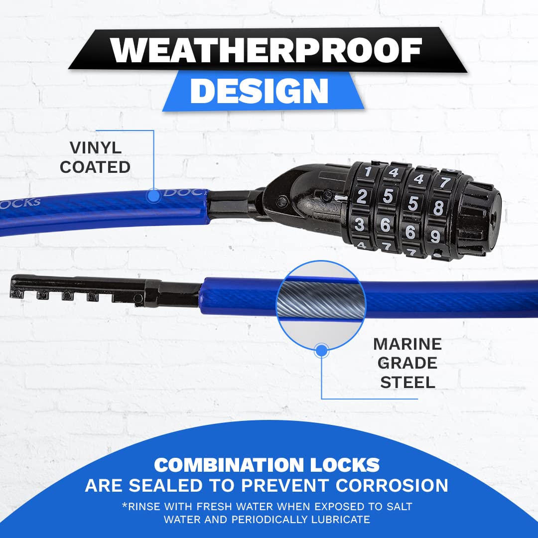 Dockslocks Anti-Theft Weatherproof Straight Security Cable With Resettable Combination Lock 25Ft