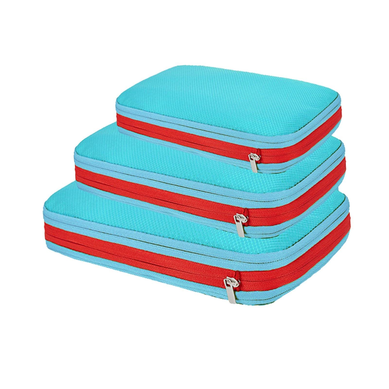Myaddiction 3Pcs Compression Packing Cubes Expandable Reusable For Hiking Travel Camping Light Blue