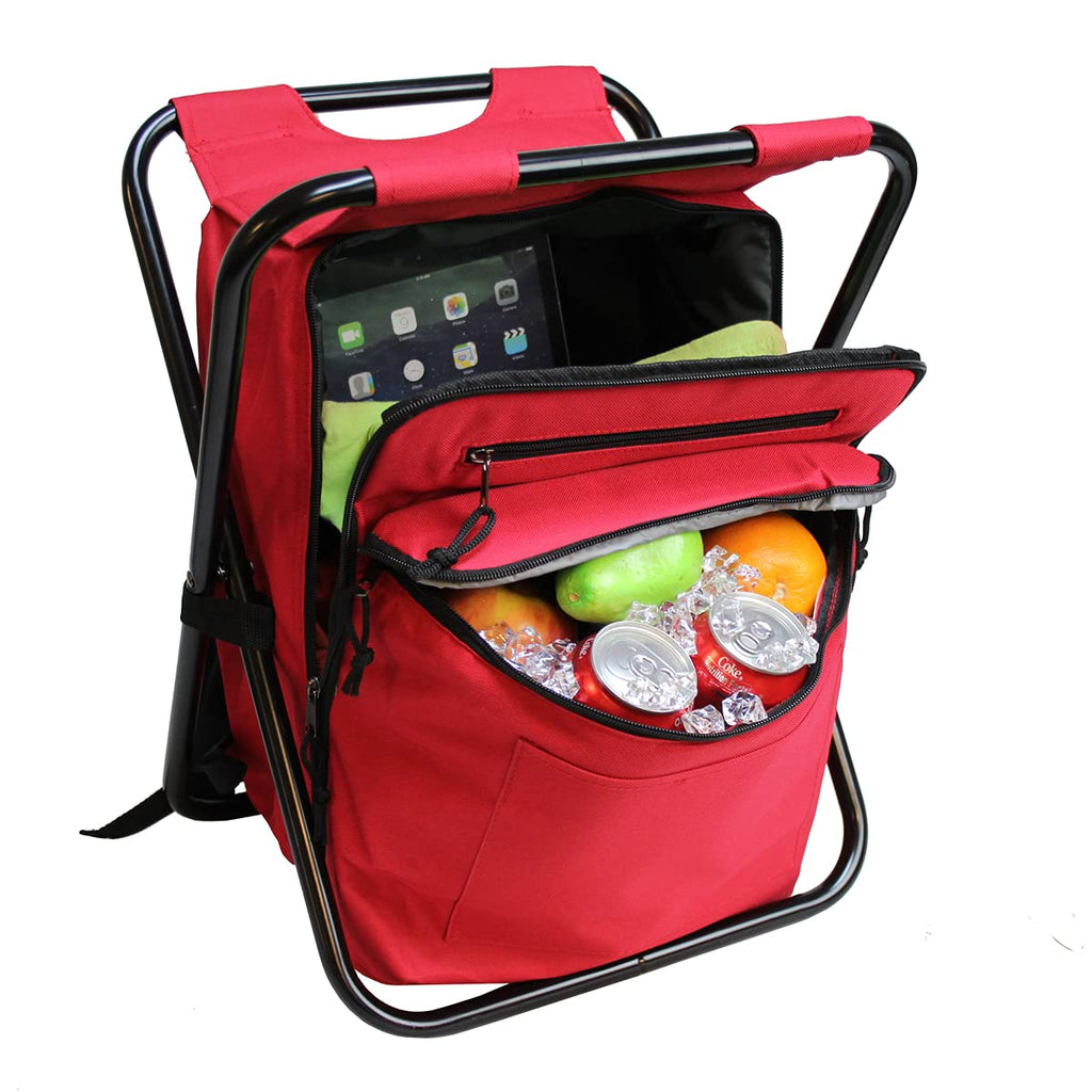 Preferred Nation Seated Cooler Backpack, 3 In 1 Portable Camping Backpack With Cooler And Folding Chair Stool, Leak Proof  Great