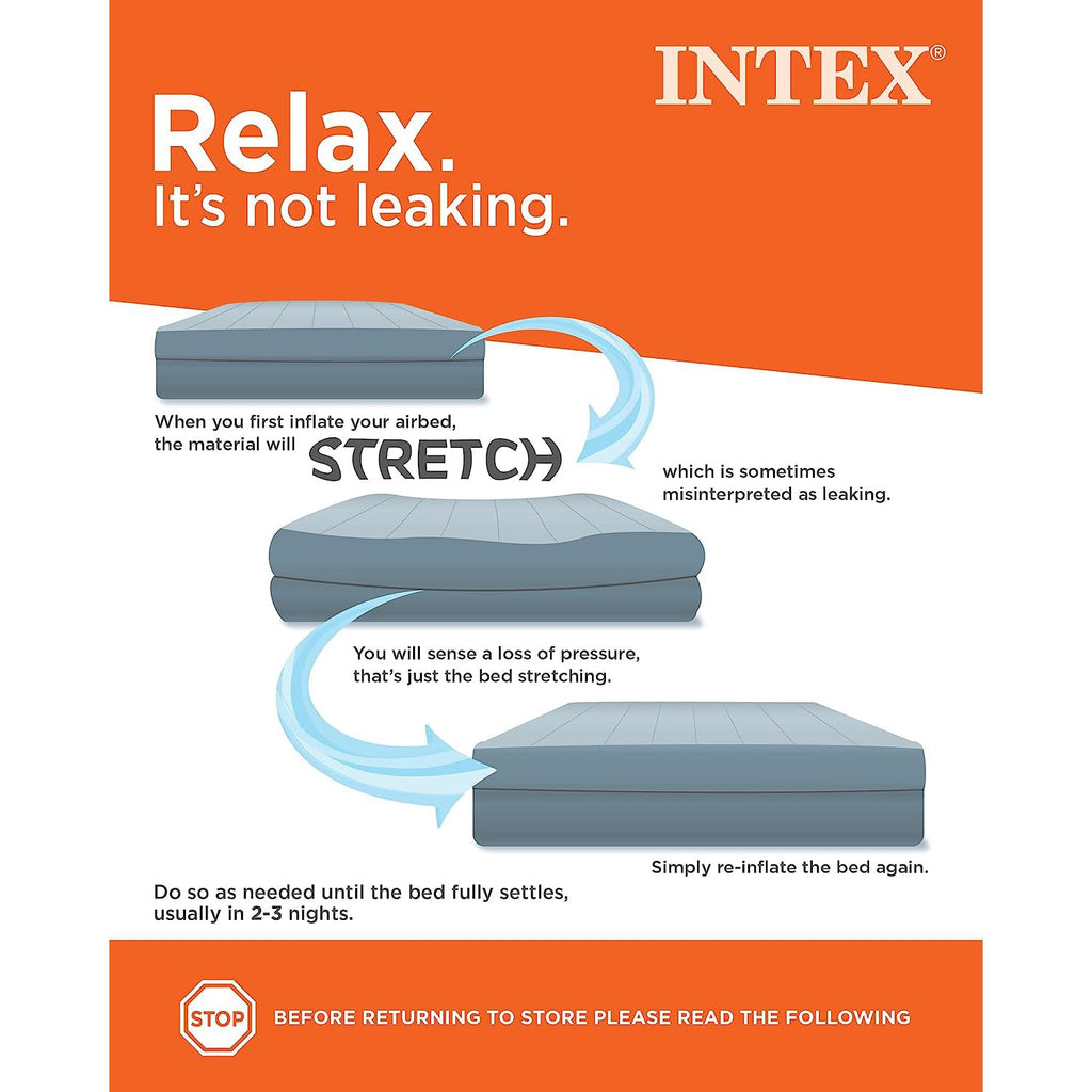 Intex: Dura-Beam Deluxe Comfort-Plush Air Mattress - 22'' Queen Blue - Built-In Electric Pump, Durable Fiber-Tech, Carry Bag Inc