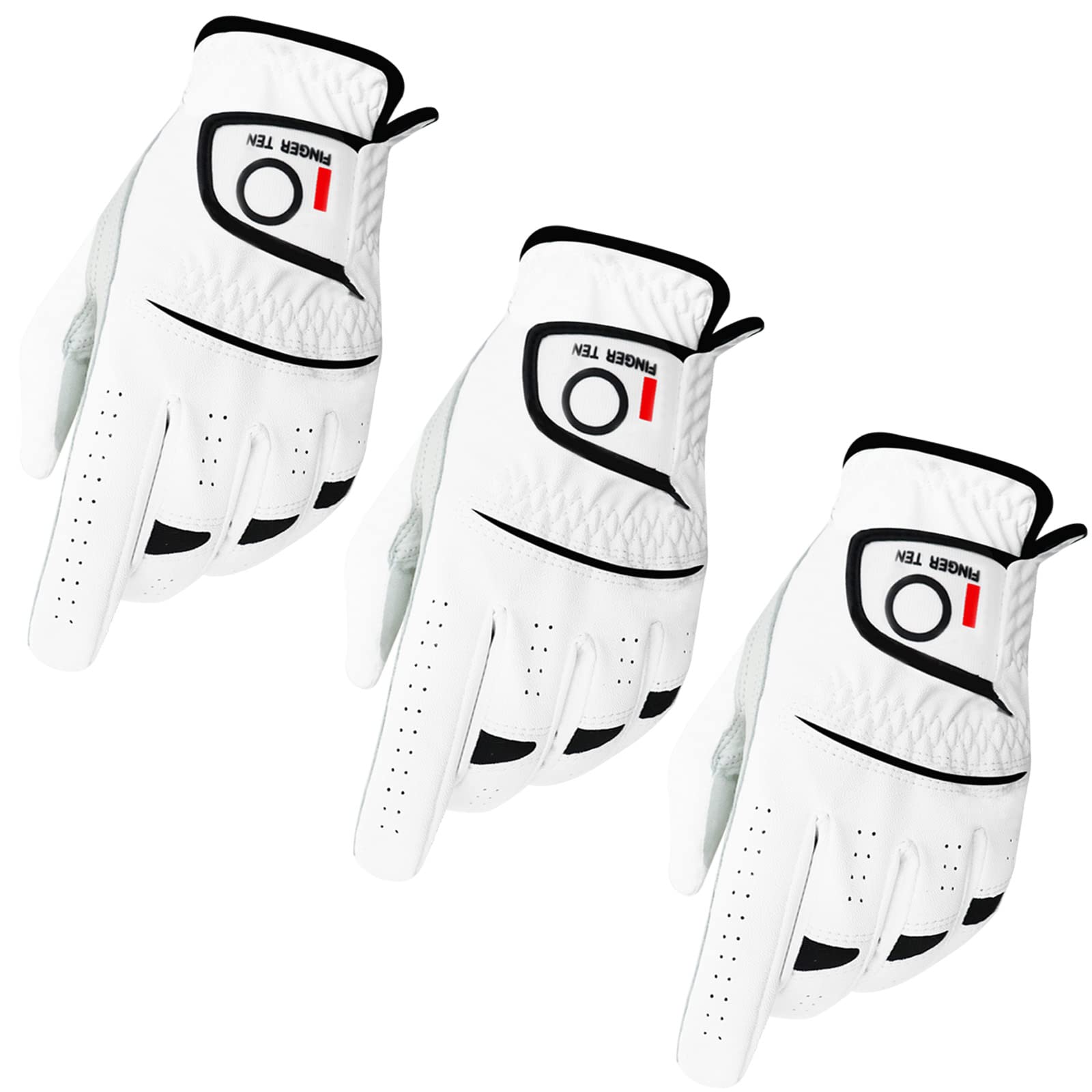 Finger Ten Golf Gloves Men Right Left Handed Golfer Men? Golf Glove Left Right Hand Value 3 Pack, All Weather Leather Grip Small