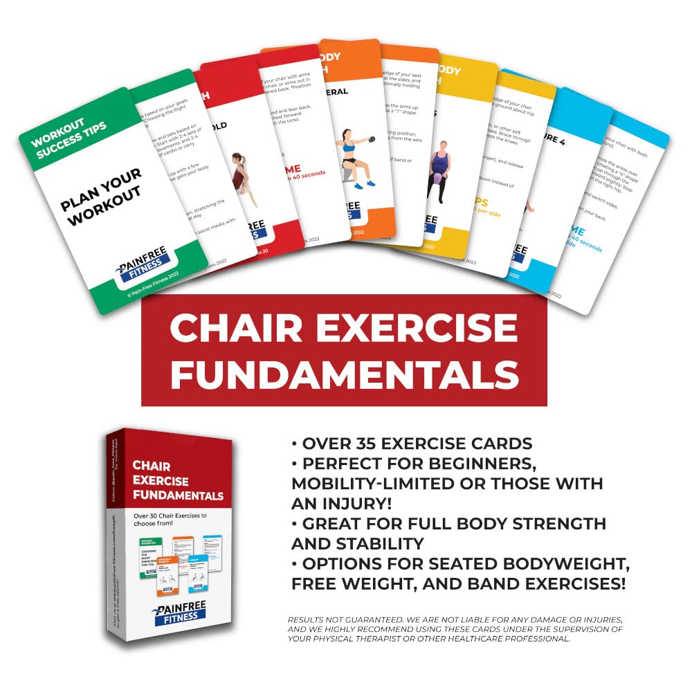 (35+ Cards) Seated Chair Exercise Fundamentals Flashcards Pain-Free Fitness, 3X5 In, Workout Cards Suitable For Mobility-Limited