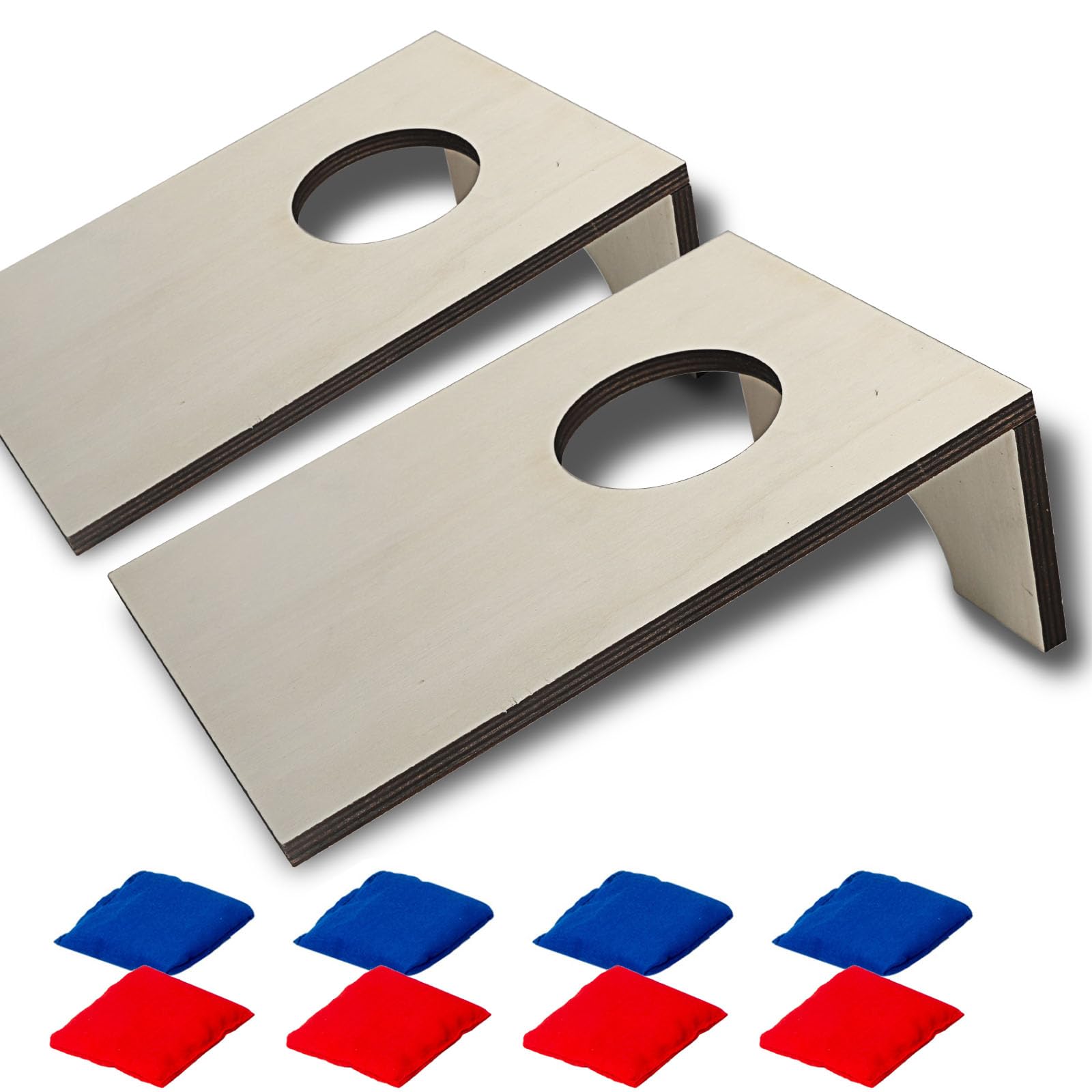 DBlosp Mini Wooden Cornhole Game Set, Natural Wood Desktop Toss Boards with 8 Bean Bags, Portable Indoor Entertainment for 2-4 P