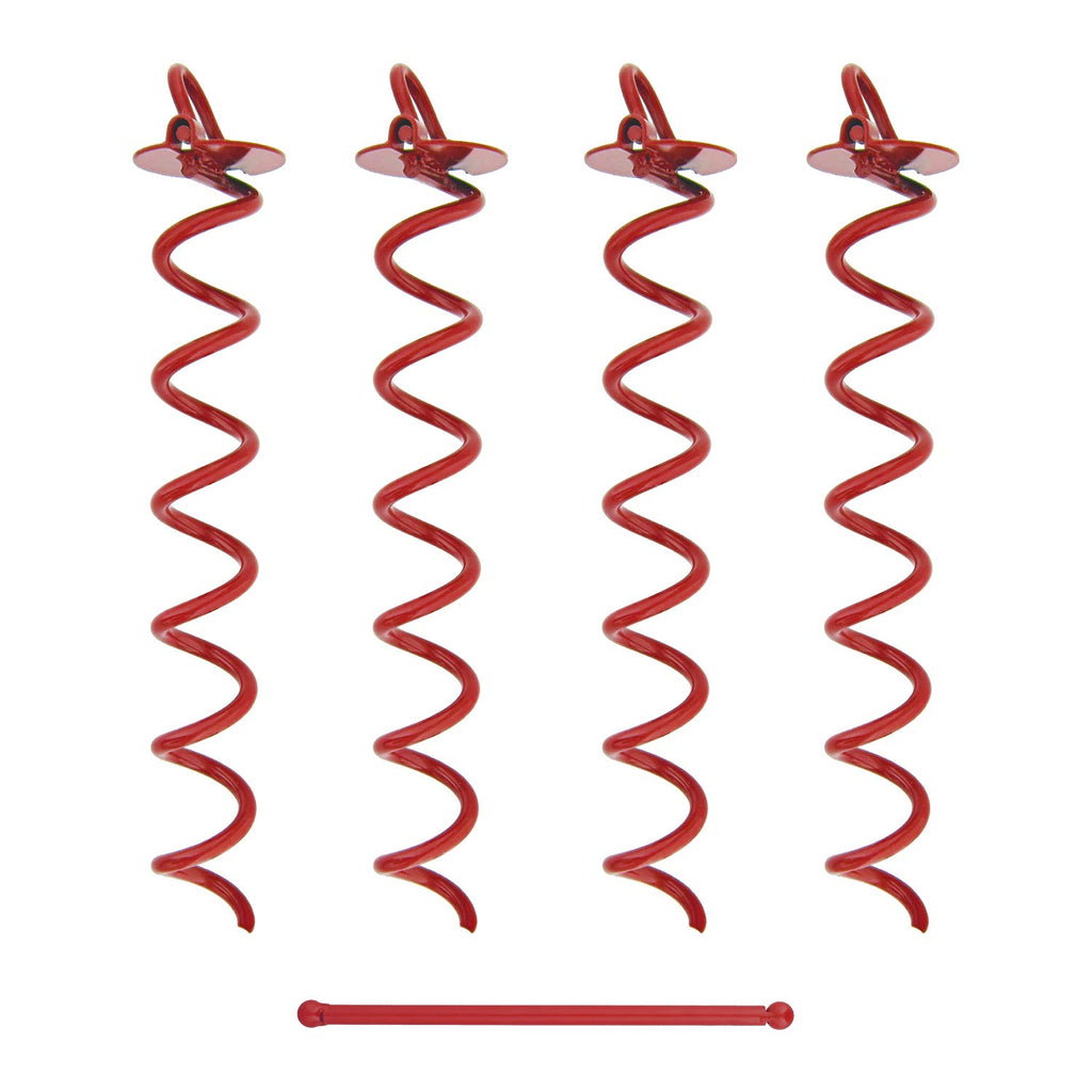 7Penn Ground Anchors Screw In 4 Pack - 16 Inch Red Spiral Dog Leash Ground Anchor Tie Down - Heavy Duty Rv Canopy Stakes For Hig